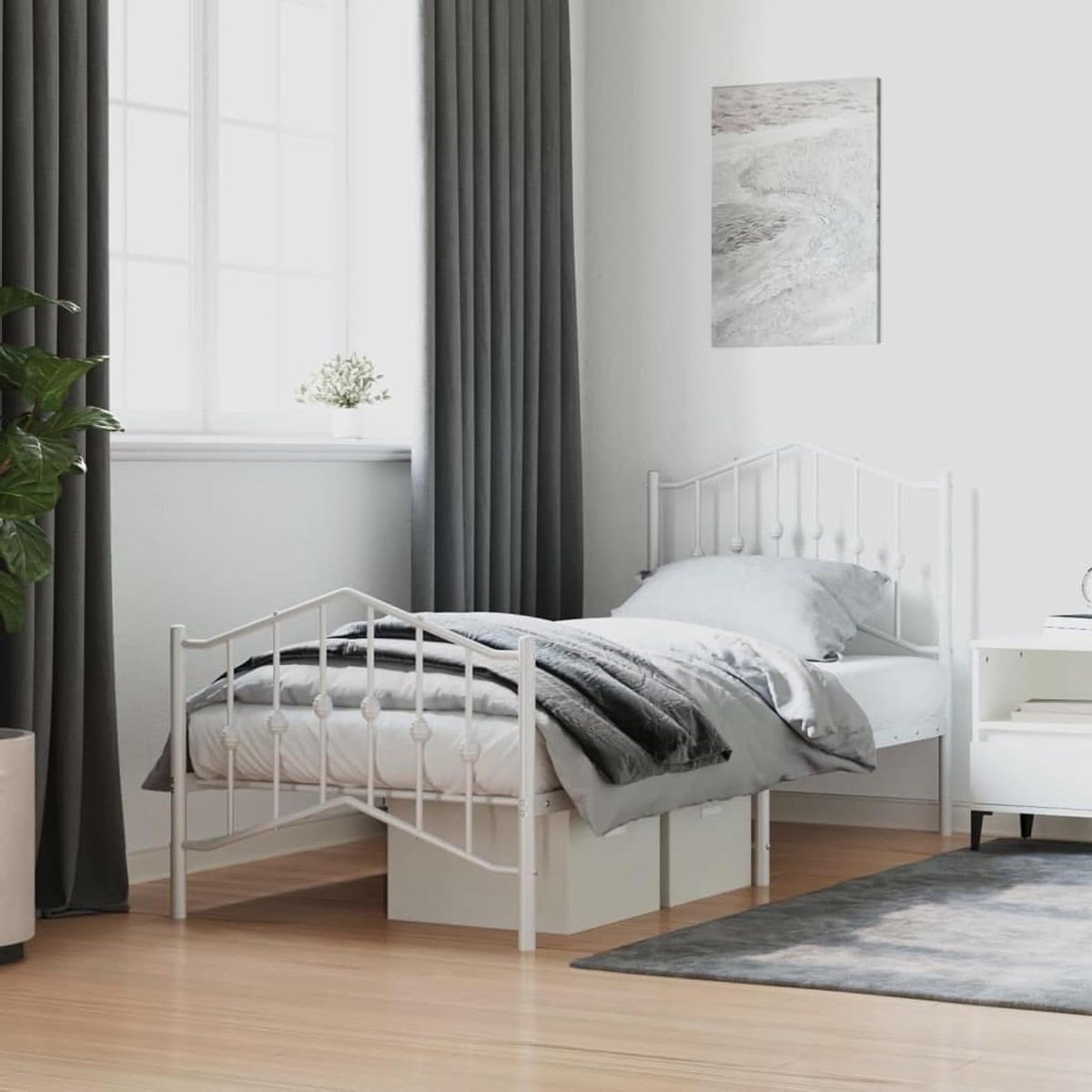 Bedframe Metaal - Bedombouw Basis - Slaapkamer Inrichten - Verhoogde Bodemvrijheid - 80 x 200 cm - Wit