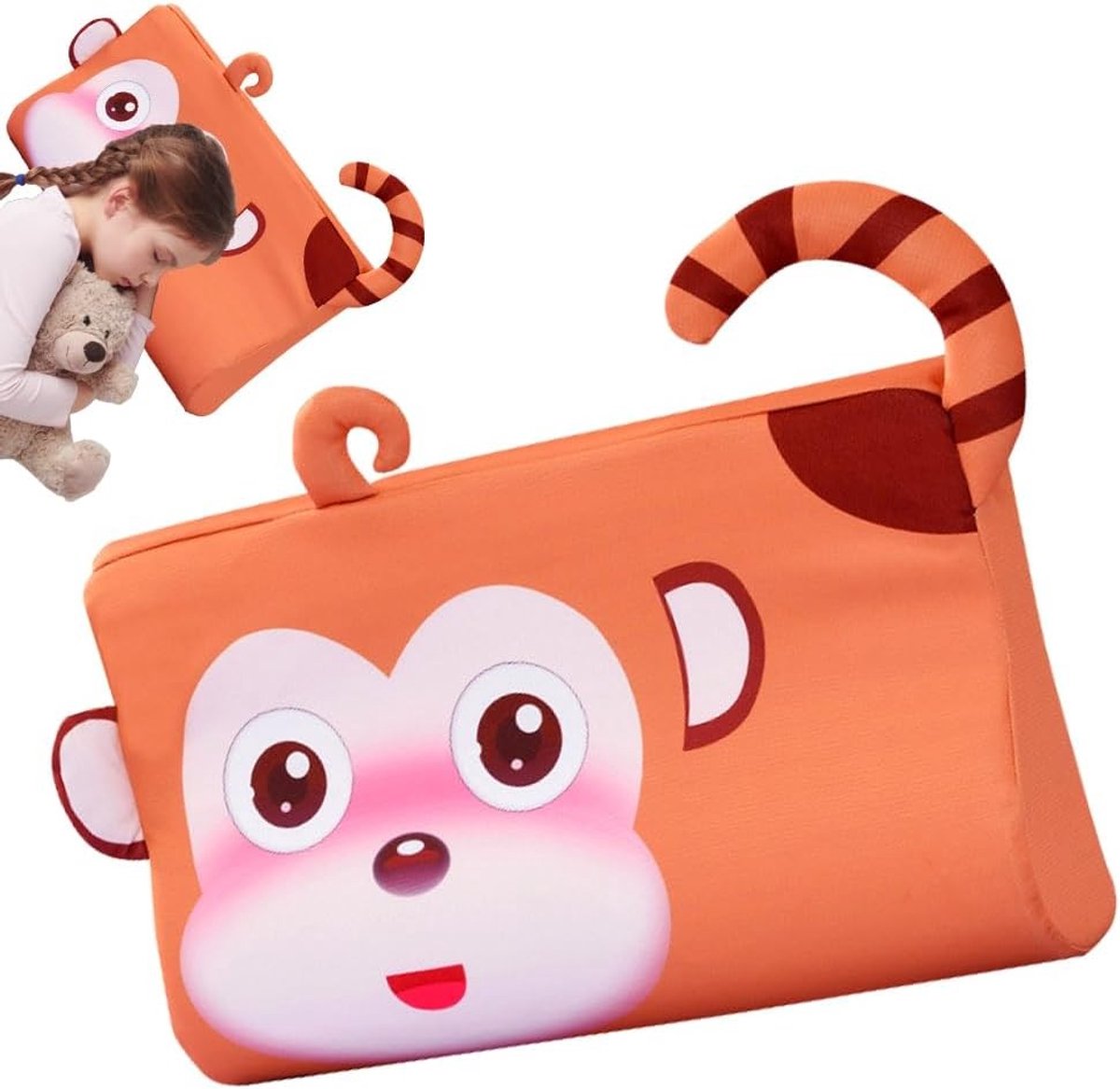 SnelShoppen - Ergonomisch Kinderen Kussen 46x26cm met Memory Foam en Kussensloop, Ademend Comfortabel Slaapkussen voor Kinderen (Aap)