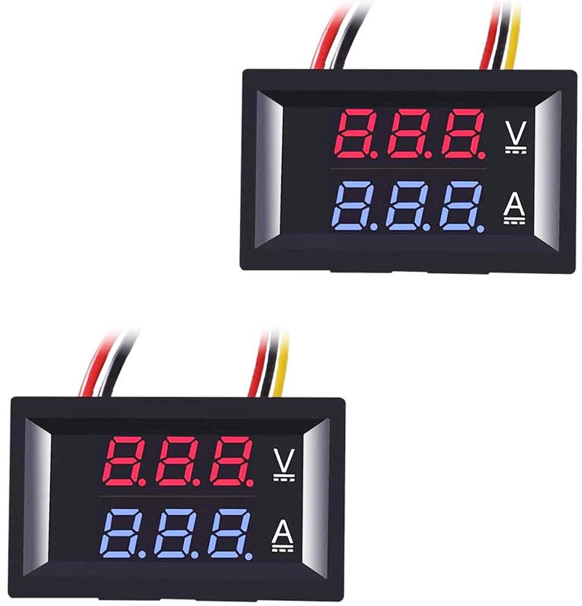 2 St 0,28 inch digitale voltmeter ampèremeter, DC 100V 10A ampère spannings en stroommeter tester, 3 bits blauw + rood dubbel LED displaypaneel