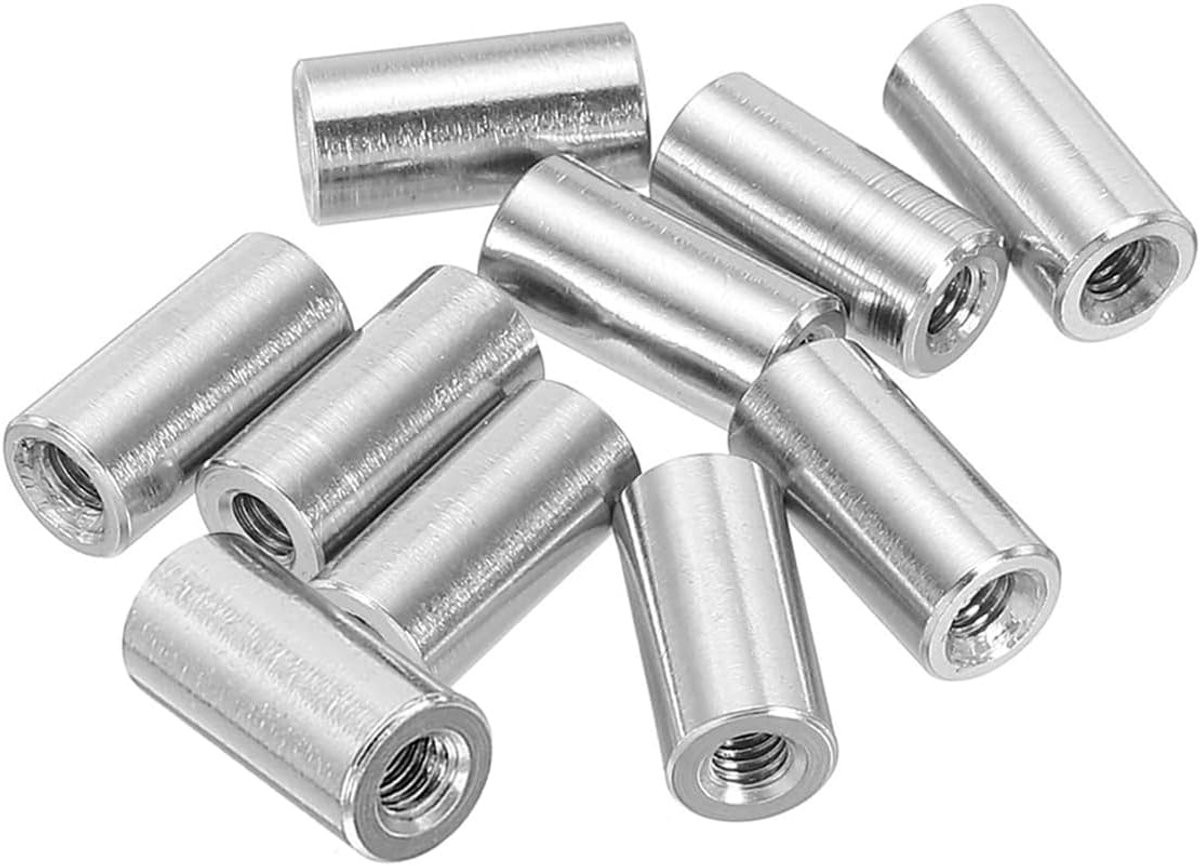 10 stuks M3 ronde verbindingsmoeren, 304 roestvrijstalen koppelingsmoer 10 mm lengte kokerstangstmoer voor beugel, grove draad M3 X 12 X 6 mm