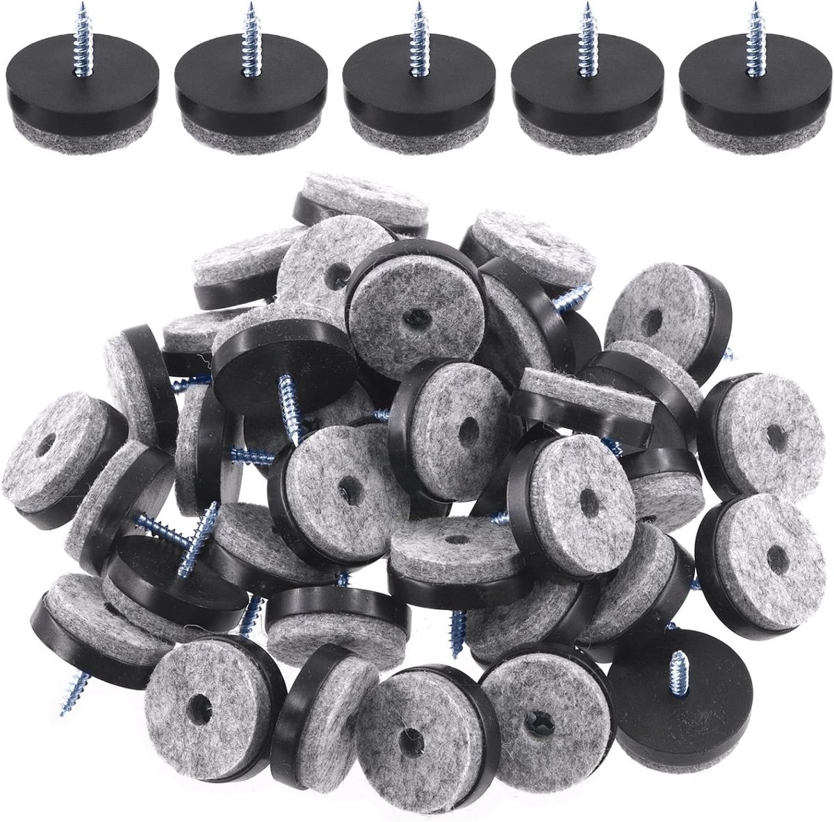 40 stuks 28 mm zwarte vilten meubelpads Meubelglijmiddel assortimentsset, antislip meubelpads met schroef-op vilten pads meubelschuiver vloerbeschermer voor houten poten van stoel