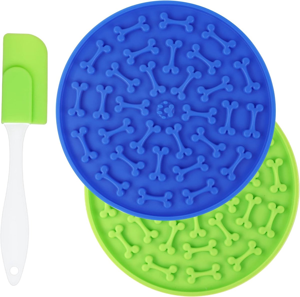Lekmat voor Honden, 2 Stuks Antislip Hondenlikmat Met 1 Siliconen Spatel BPA-vrij Likmat Met Super Sterke Zuigkracht voor Hondenbadtraining Trimmen en Pootverzorging Bevordert de spijsvertering