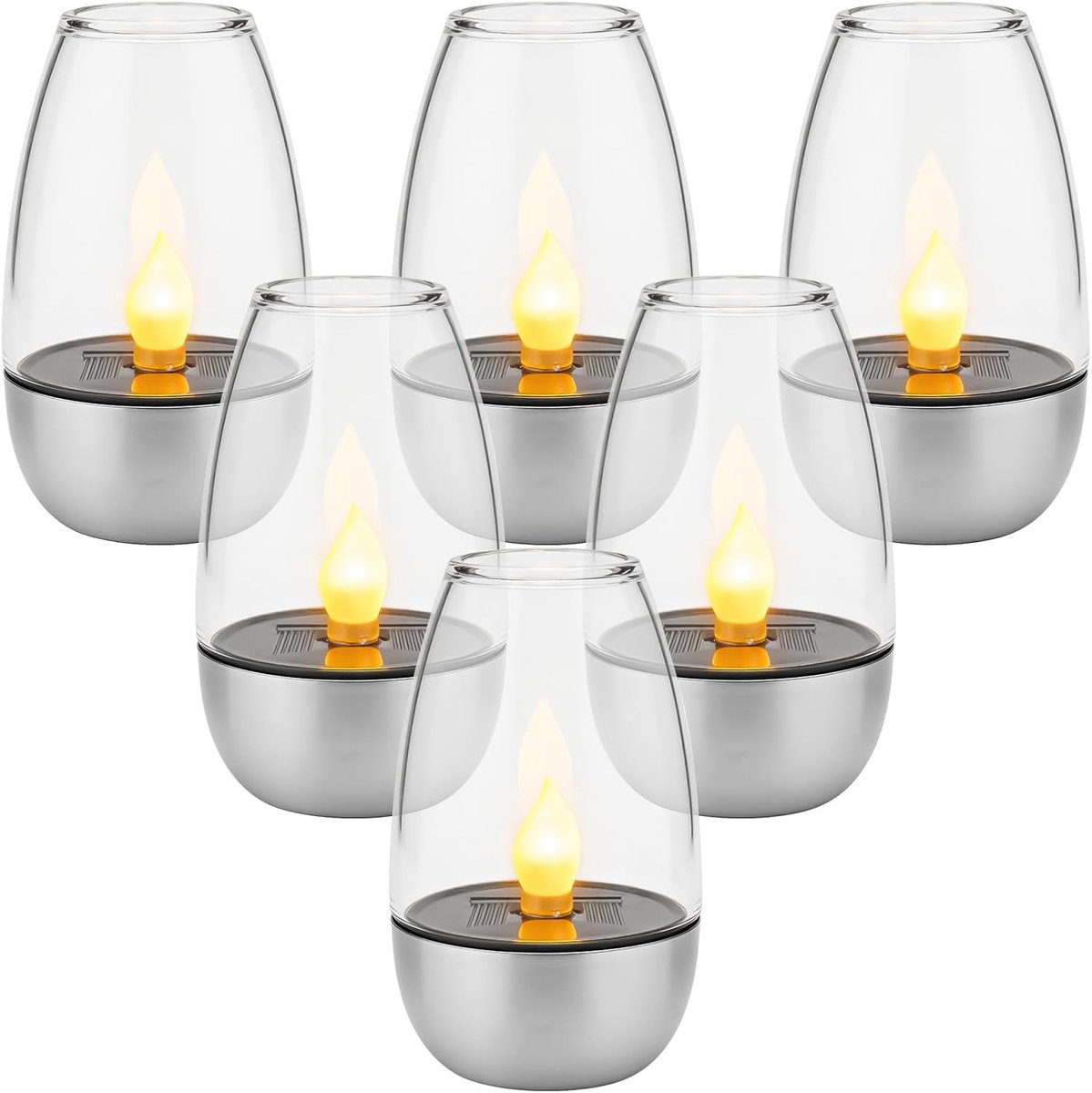 6 stuks LED kaarsen: 10 x 6 cm Solar kaarsen voor buiten, vlamloze kaarsen, op zonne-energie oplaadbare kaarsen, windlichtkaarsen, theelichtjes voor buiten tuin terras balkon