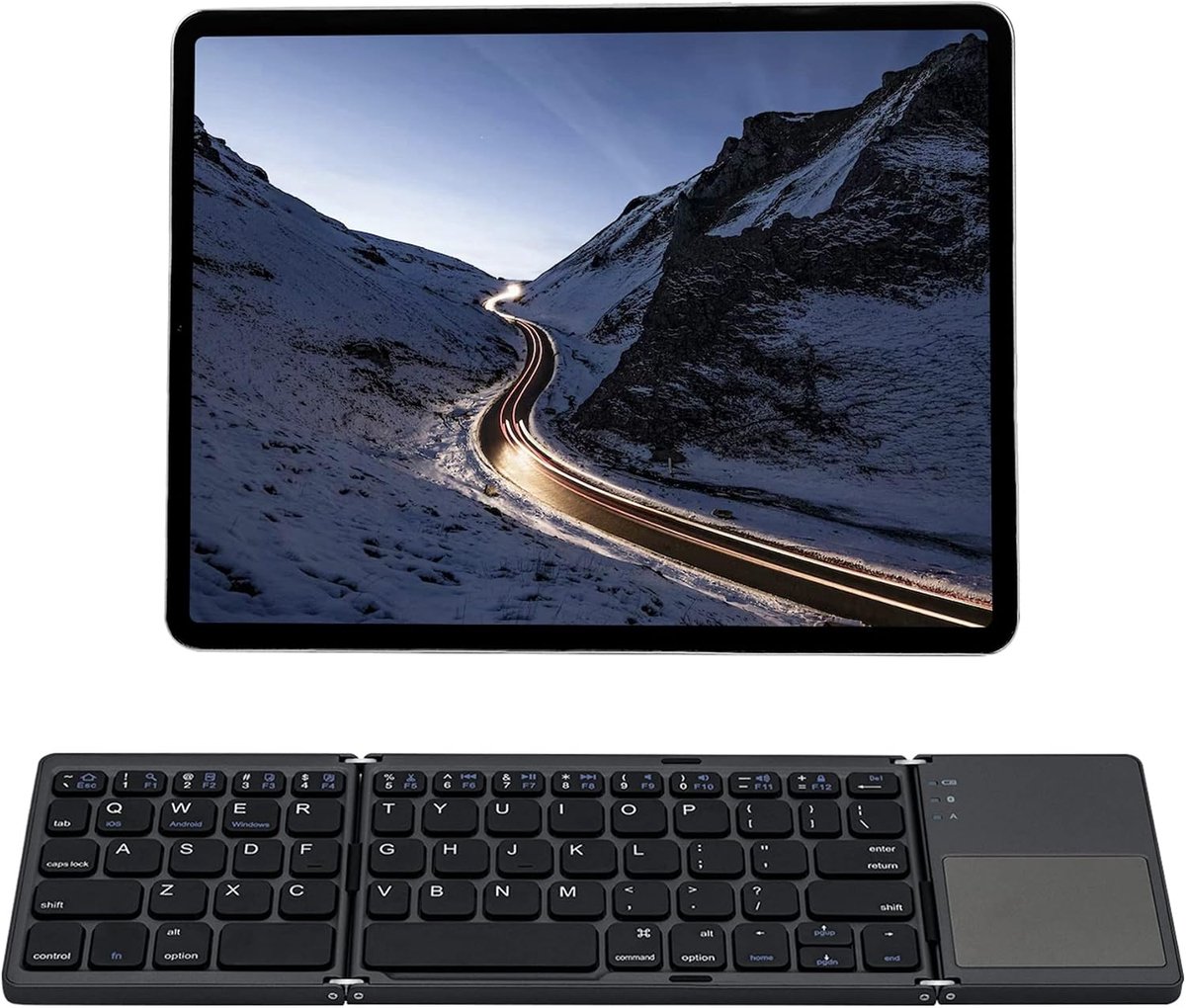 Oplaadbaar opvouwbaar bluetooth-toetsenbord, draagbaar opvouwbaar draadloos tri-toetsenbord met touchpad voor mobiele apparaten, compatibel met tablet/mobiele telefoon/pc, grijs