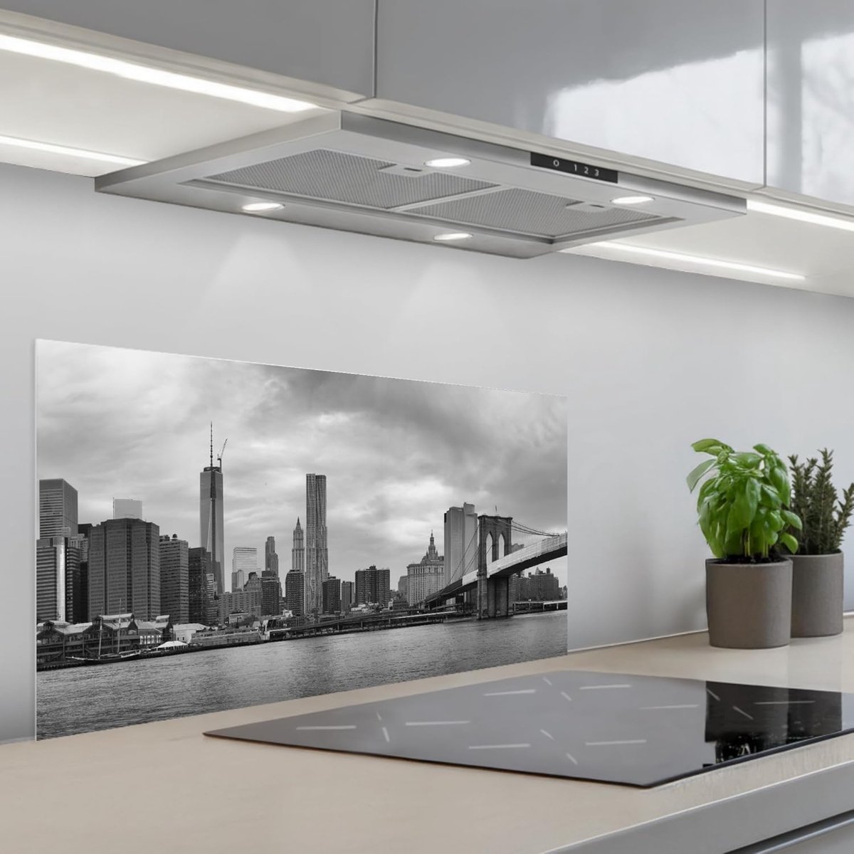 keukenachterwand 45x90 cm zelfklevend keuken decoratie accessories home kitchen spatscherm Skyline - Brug - Gebouwen - Kleurloos
