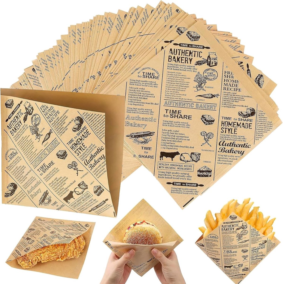 Dikke Burger Papieren Vellen, 100 Stuks, 15x15cm, Ideaal voor Snacks, Friet en Taarten
