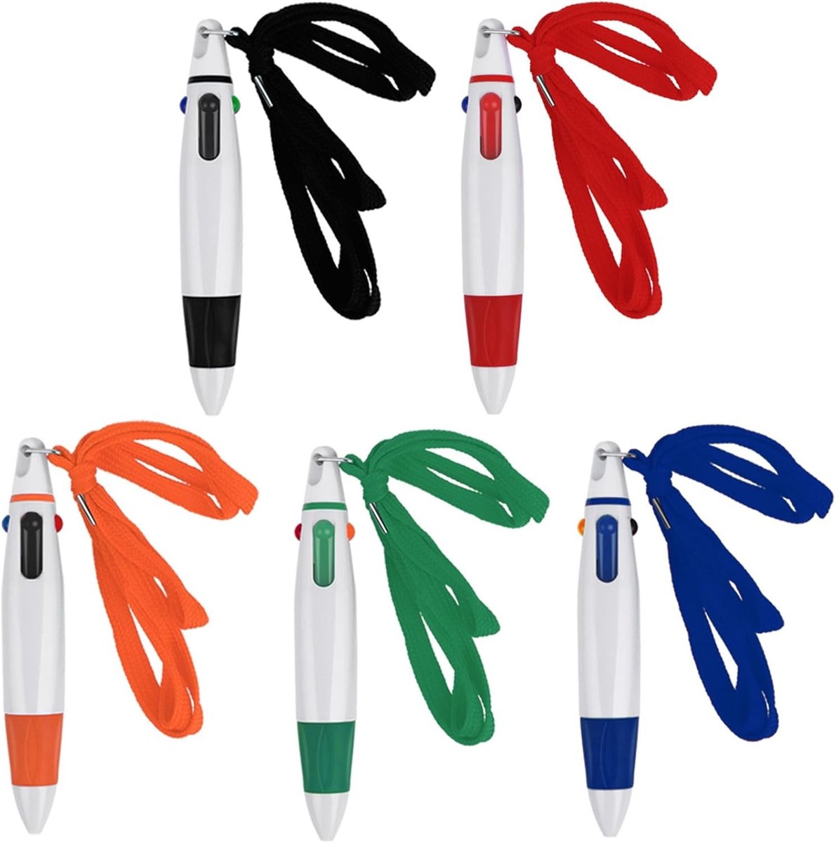5-delige Multi-Color Balpen Set met 4-in-1 Functie en Nekband, Ideaal voor School, Kantoor en Cadeaus voor Kinderen en Studenten