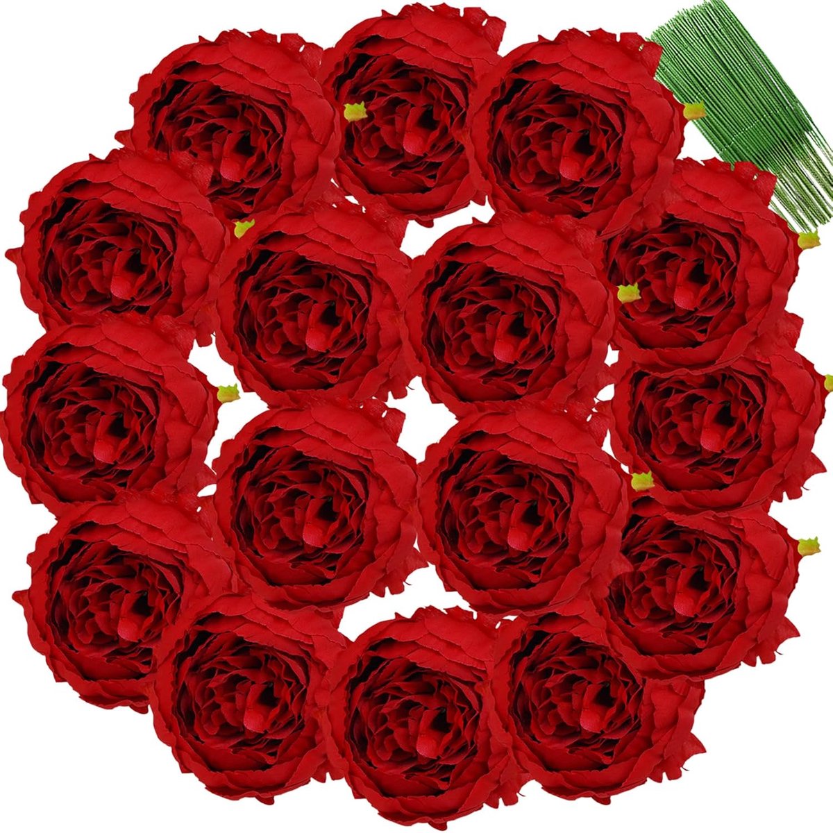 25 stuks zijden pioen kunstmatige bloemhoofden 4 inch nep pioen bloemen hoofden met stengels kunstmatige pioen bloemhoofden in bulk groothandel voor bruiloft woondecoratie (rood)