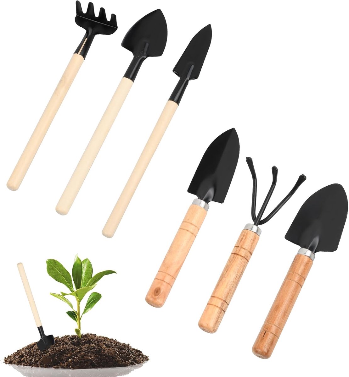 Set van 6 mini-tuingereedschappen, tuingereedschapset, vetplantgereedschap, tuingereedschap, tuingereedschap, gereedschap voor miniatuur alpenbeplanting voor bonsai-gereedschap, planten,