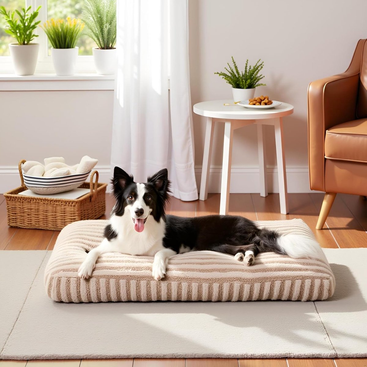 Hondenbed voor grote honden, hondenkussen, wasbaar, afneembaar, hondenmand, wollig, ademend, antislip, hondenbedden voor middelgrote en grote honden, 89 x 58 x 10 cm