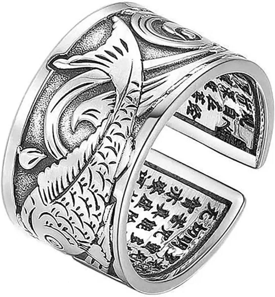 Japanse vis ring vingerring schrifttekens Koi zilver - Originele mode sieraden | Vingerring met motief | verstelbaar one size