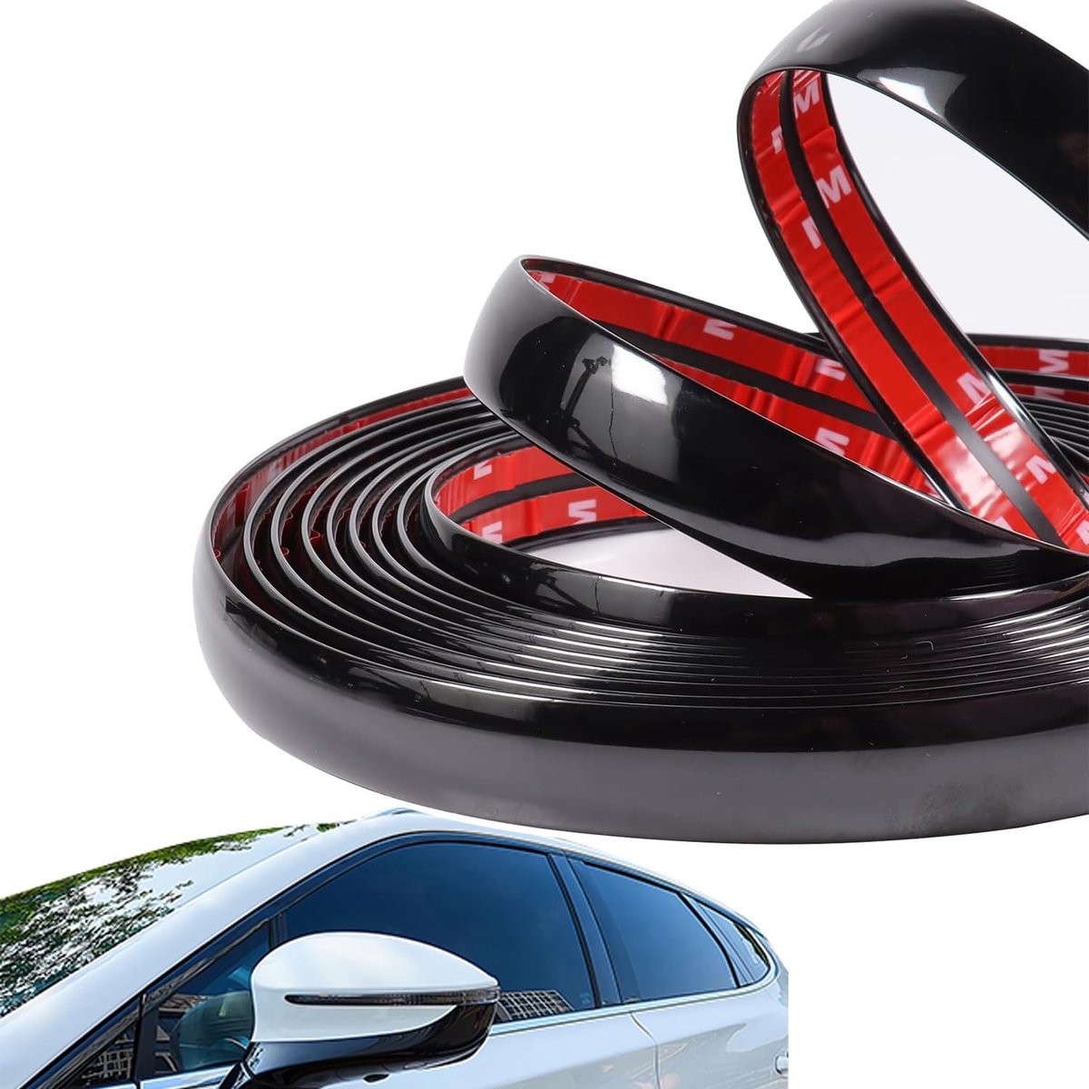 20 mm x 5 m, sierstrips voor auto's, chroomstrepen, zwart, voor buitendecoratie van carrosserieramen (20 mm) | Sierlijsten, zelfklevend, 20 mm x 5 m, voor carrosserie en ramen, buitendecoratie