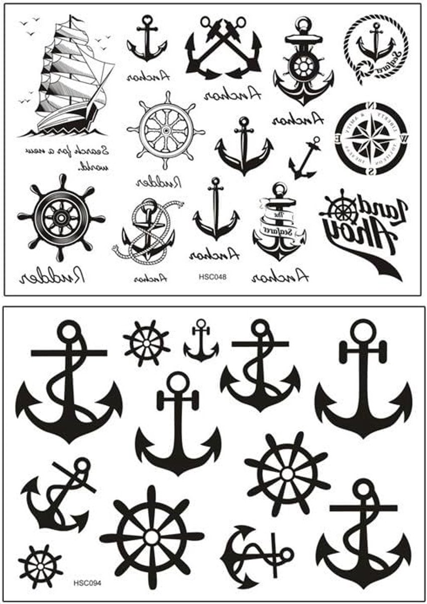 Tijdelijke matrozen, tatoeage, scheepsanker, 2 vellen