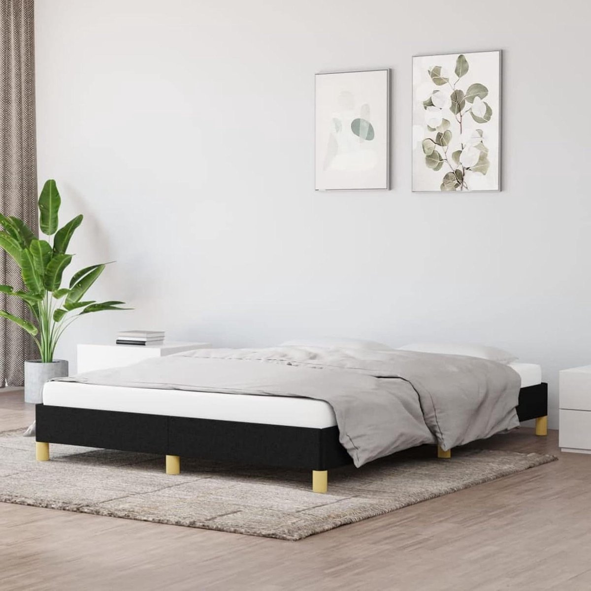 Bedframe Stof - Tweepersoonsbed Frame - Goede Nachtrust - Stabiele Steunpoten - 160 x 200 cm - Zwart