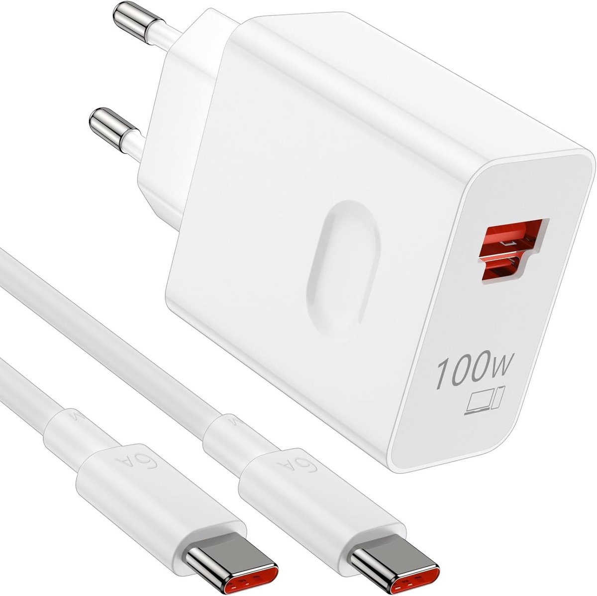 Snel opladen met een krachtige 2-poorts USB C oplader, inclusief 6A Type C naar C oplaadkabel van 1m voor Honor smartphones en tablets