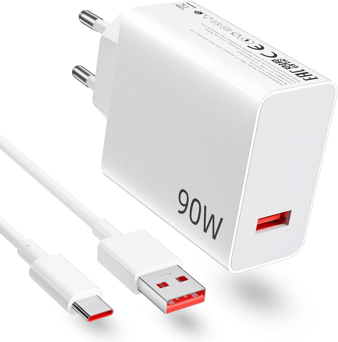 Krachtige 90W USB C Oplader met 6A Type C Oplaadkabel voor Snelle Laadprestaties van Smartphones en Tablets zoals Poco X7 Pro, Redmi Note 14 en Xiaomi 13T