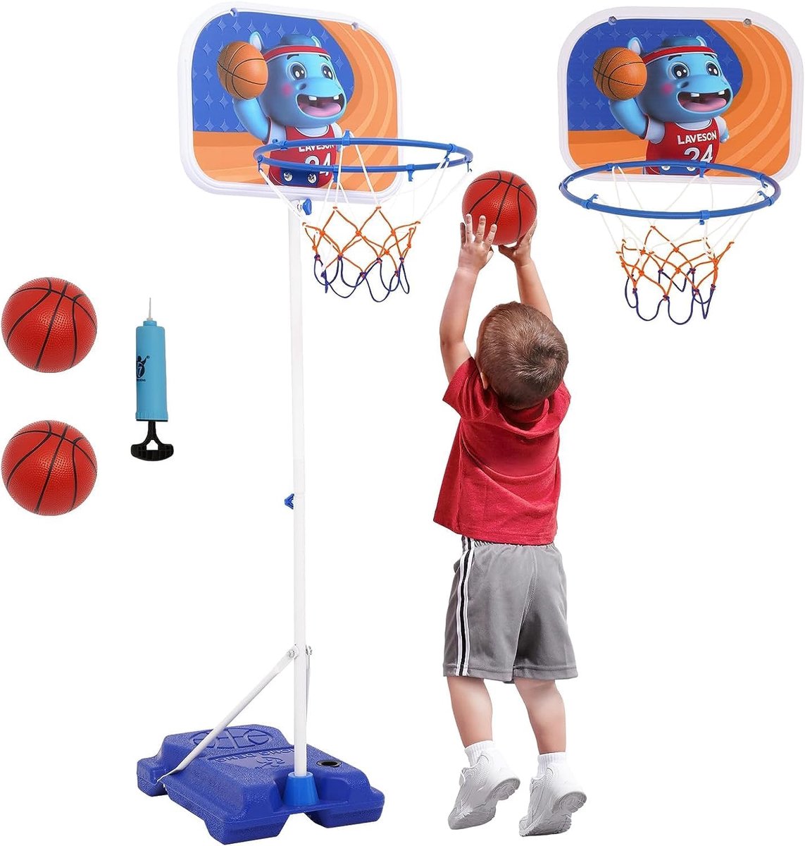 SnelShoppen - 2-in-1 Mini Basketball Stand - Hoogte Verstelbaar - Draagbare Basketball Basket voor Kinderen 96-170 cm - Binnen en Buiten Gebruik - Met