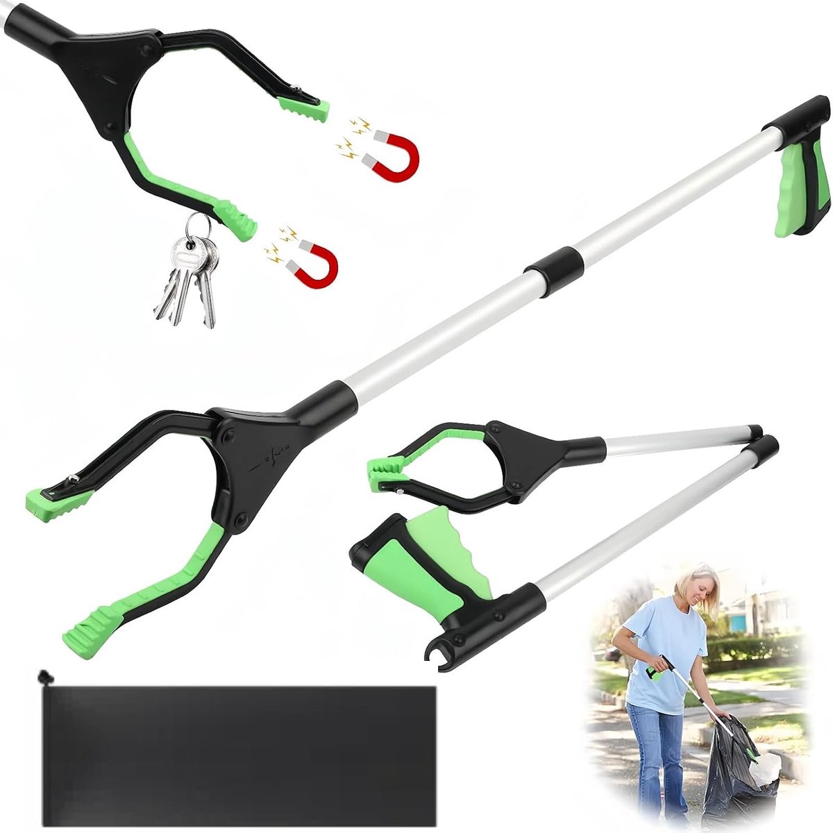 Opvouwbare grijper, grijptang voor senioren, aluminium, afvaltang, grijptang, afvalverzameltang, 360° draaibare kop, vuilnisgrijper, tang, voor afvalafvoer, afvalverzameling, armverlenging