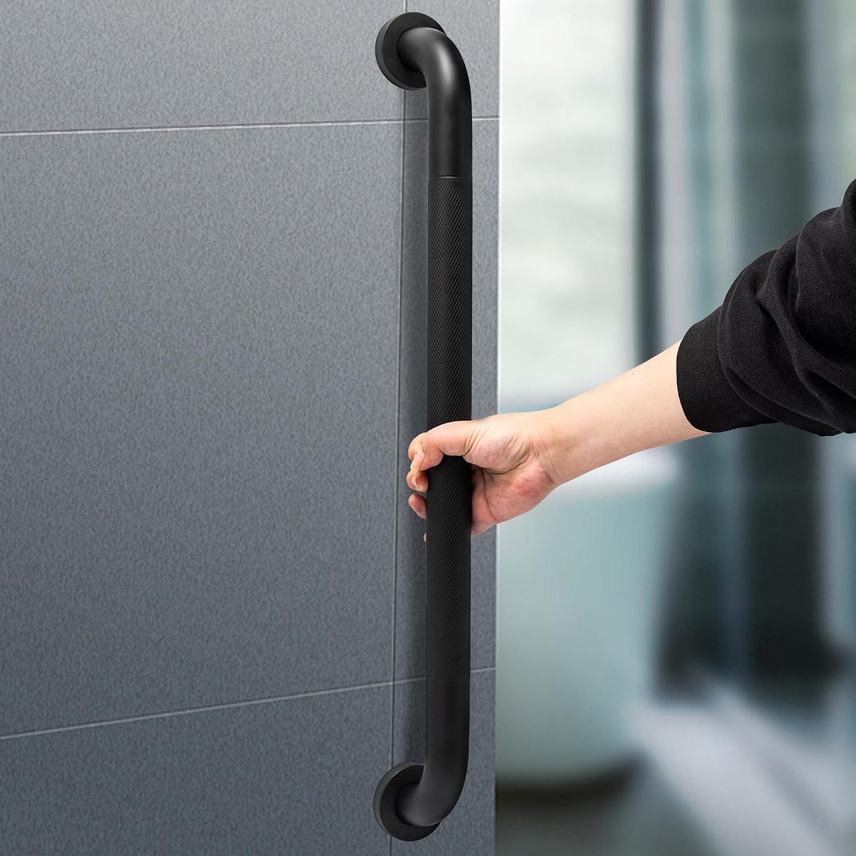 Handgreep Badkamer Roestvrij Staal met Geribbeld Oppervlak,Antislip Handgrepen voor Senioren,Douchegreep voor Badkuip,Toilet,Badkamer,Keuken,Trapleuning 60cm Mat Zwart