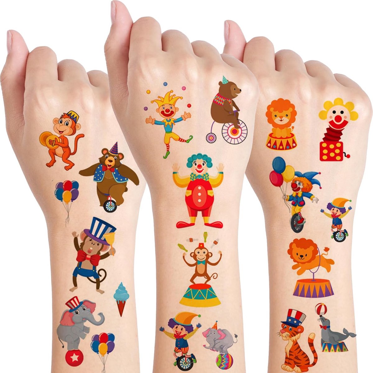 10 vellen circustatoeages voor kinderen, leuke circusstickers voor verjaardagen, carnaval, klaslokaal beloningen voor jongens en meisjes