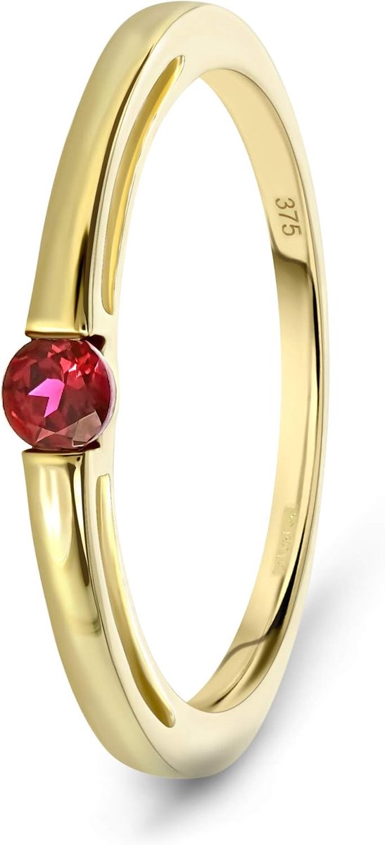 rode robijn solitaire verlovingsring uit 9 kt 375/1000 geelgoud