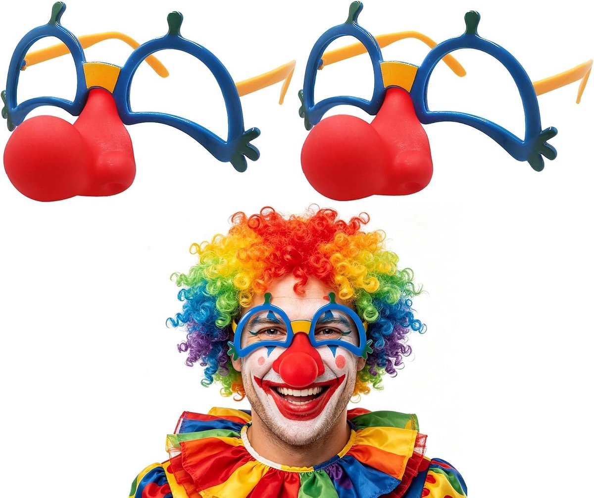 duoyif Clownneus bril grappige Halloween carnaval party gunst 2 stuks | Clownbril, rode neus, kostuum, feestbril voor Kerstmis, verkleedpartijen, carnaval, themafeesten, accessoires