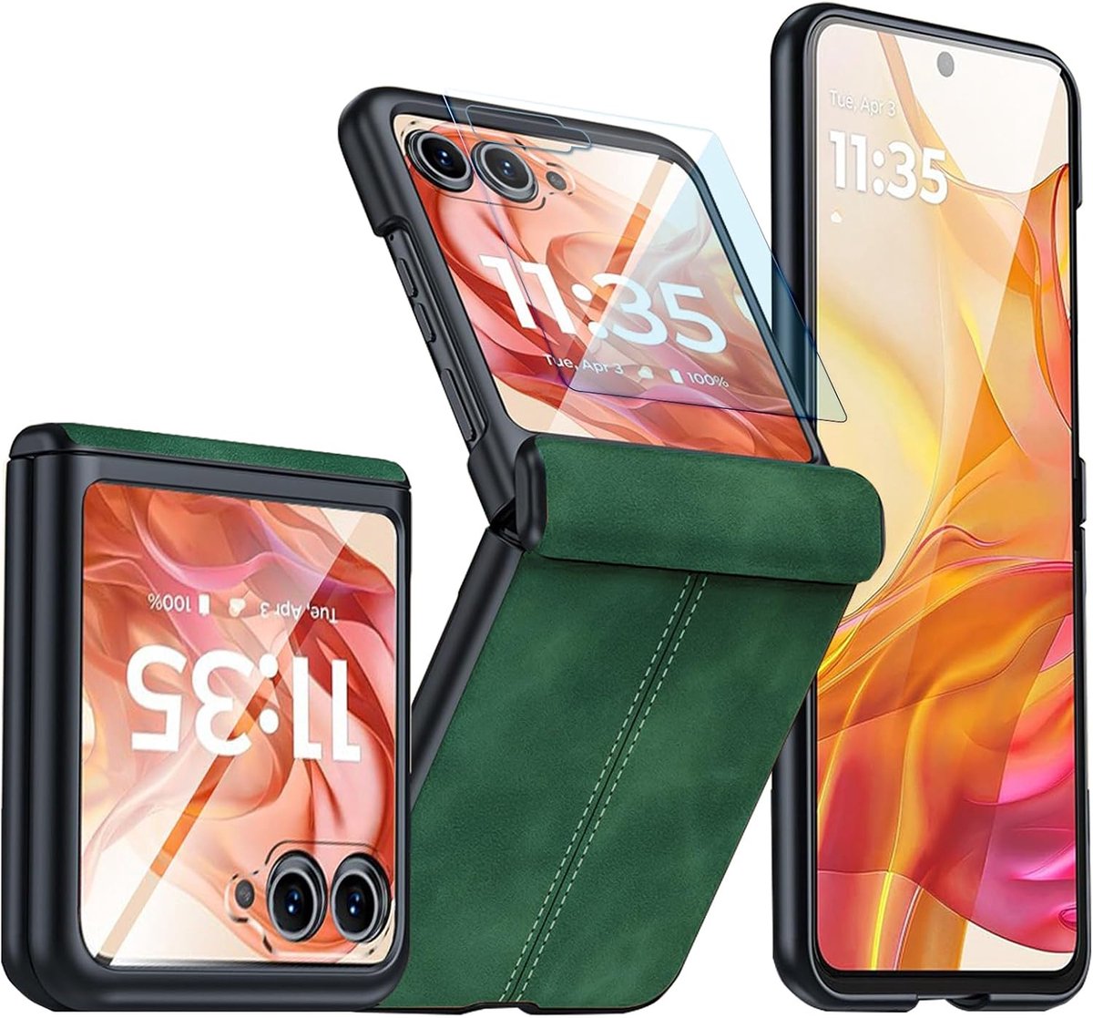 hoes voor Motorola Razr 60 Ultra met geïntegreerde schermbeschermer en scharnierbescherming, Lussuosa ultradun PU-leer mat PC Antigraffio e Antiurto beschermhoes voor Moto Razr Ultra 2025 (groen