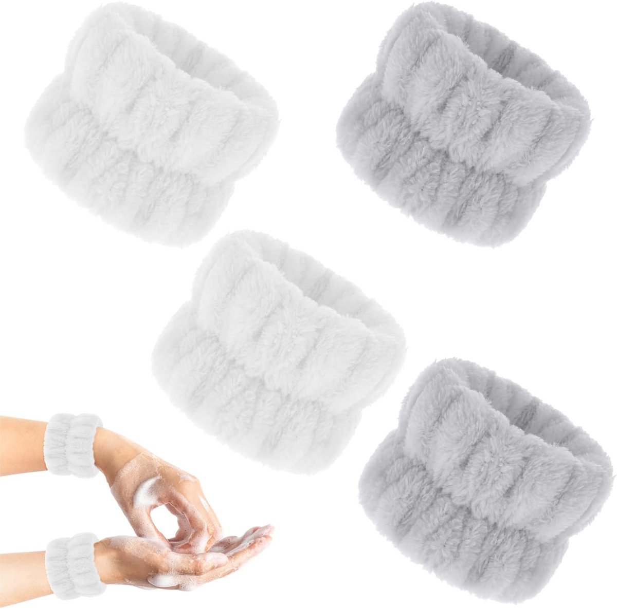 SnelShoppen - 4 Stuks Wasband Gezichtsreiniging - Fluffy en Elastische Absorbente Wasband voor Vrouwen en Meisjes - Preventie van Vloeistof Overloop -