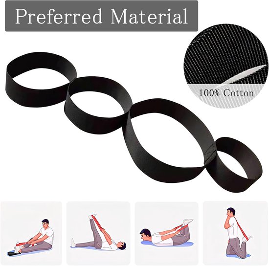 SnelShoppen - Yoga Band 4 Loops - Stretchband voor Yoga, Pilates en Fascia Training, Duurzaam 100% Katoen, 96 cm, Licht Rek Aid voor Pijntherapie en S van Snelshoppen — afbeelding 3