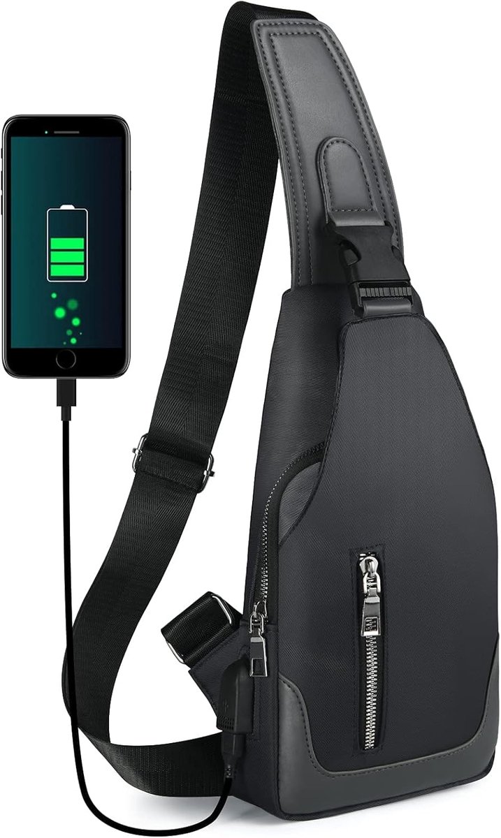 SnelShoppen - Schoudertas Heren Crossbody Tas Oxford Textiel met USB Oplaadpoort Waterdichte Schoudertas Handtas voor Sport, Werk, Fietsen, Reizen, Zw