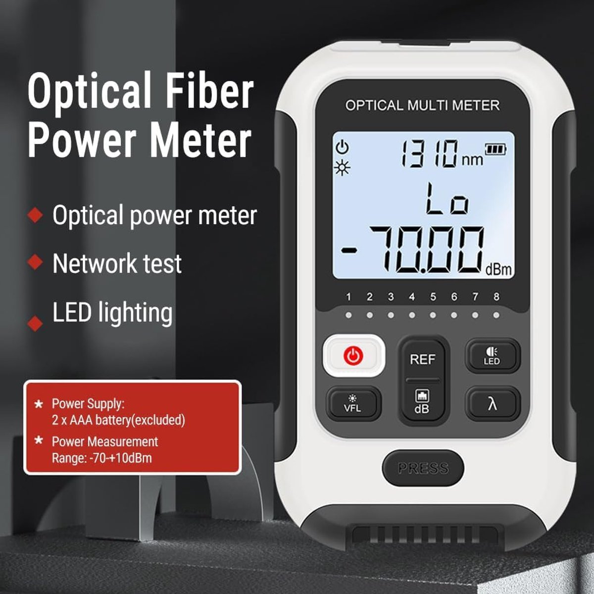 Vermogensmeter voor optische vezels - 10 golflengten - Vermogensmeter voor vezels 4 in 1 - Lange batterijduur -70-+6 dBm - Nauwkeurig draagbaar met draagkoord(TM570AL V15 15MW (Uitgangsvermogen 15MW)) .