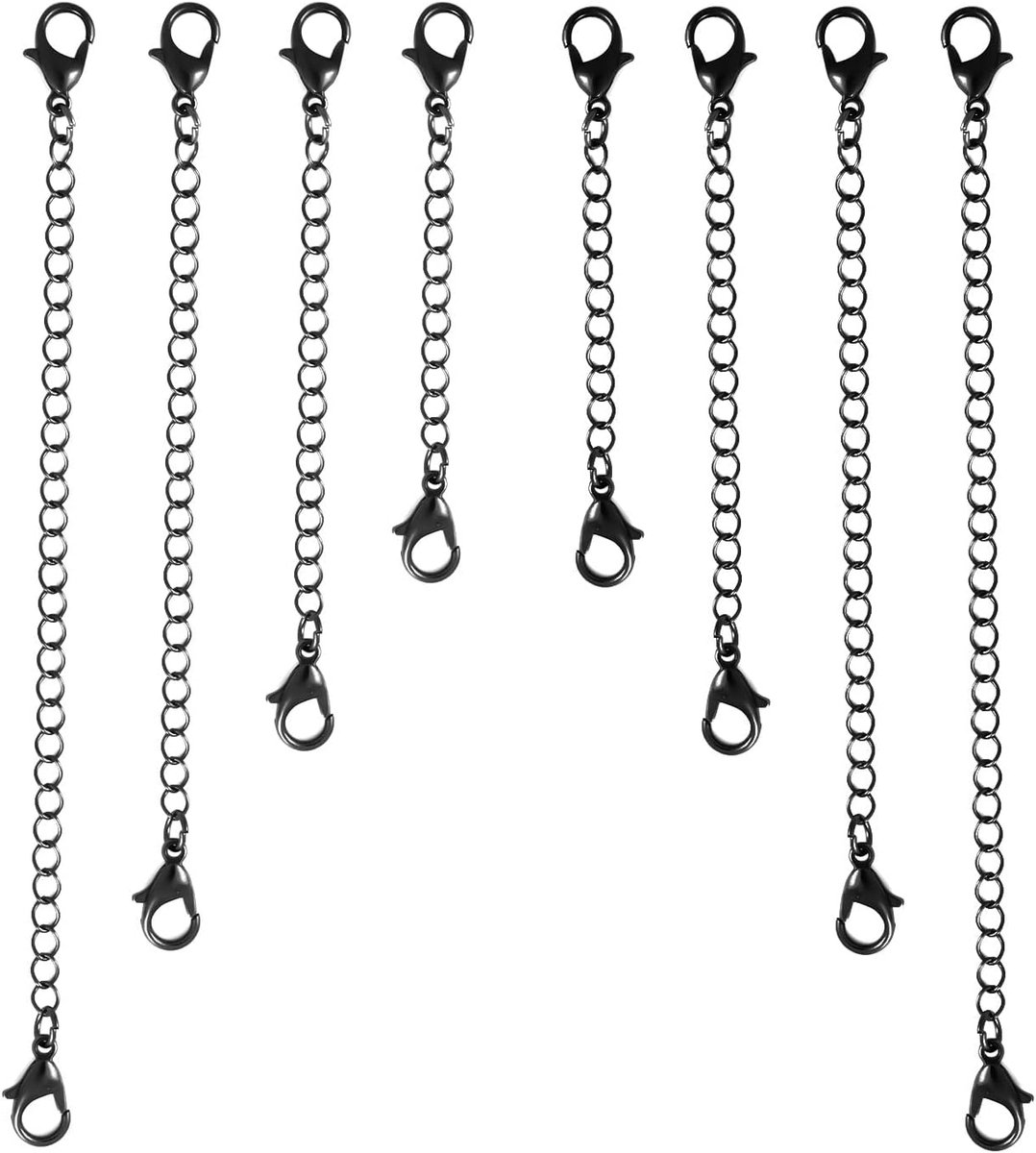 SnelShoppen - 8 Stuks Kettingverlengingen, 4 Maten Extensiekettingen voor Sieraden, Zwart, Duurzaam Koper, Voor Kettingen, Armbanden en Enkelbandjes