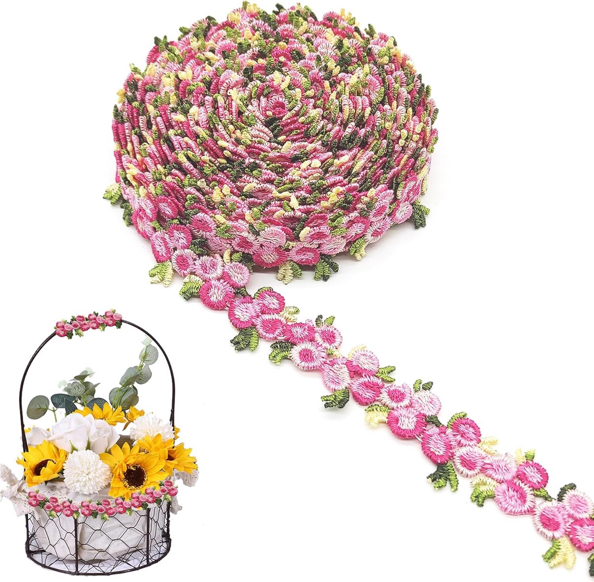 SnelShoppen - 5 Yards Bloemige Kantband - Rozen Borduurkant Trim - Decoratieve Ribbons voor Kleding, Feesten, Bruiloften, Verjaardagen, Kerst en meer