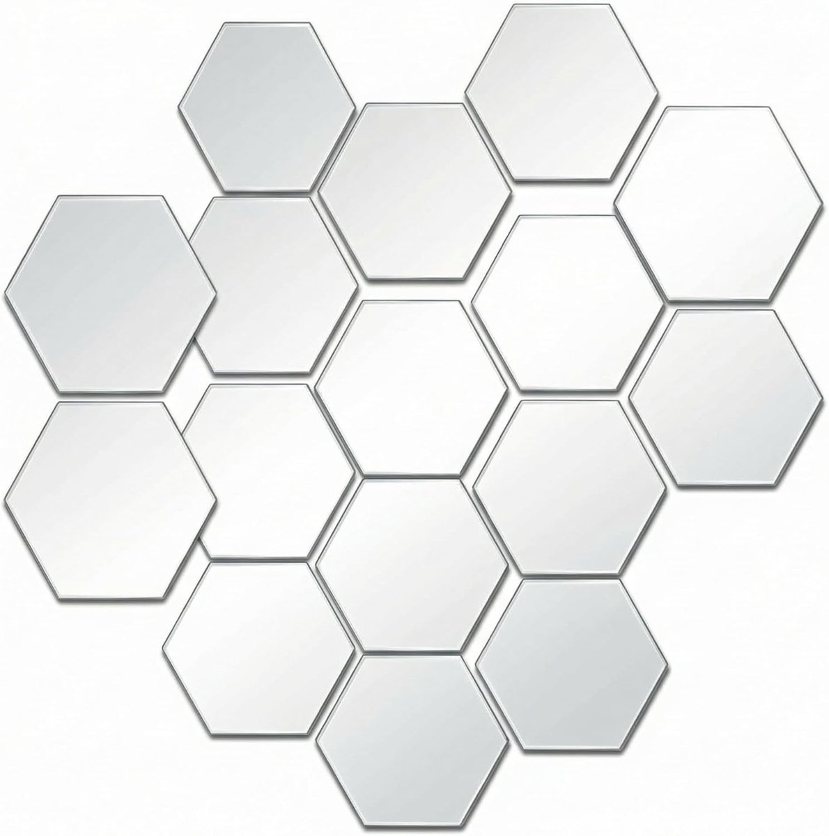 SnelShoppen - 12 Stuks Hexagon Spiegel Stickers, Zelfklevende Acrylaat Spiegel Tegels voor Wanddecoratie, 200x170mm, Voor Thuis, Slaapkamer, Woonkamer