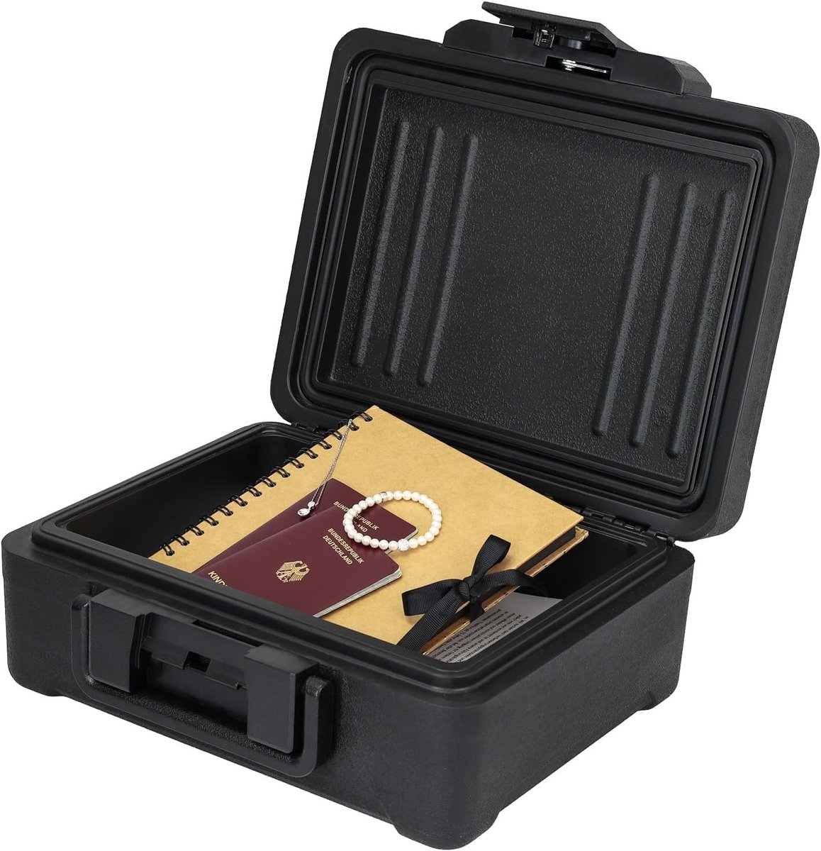 SnelShoppen - Brandveilige documentbox DIN A4, waterdichte geldcassette met slot | 36.5 x 32 x 15.5 cm | Zwart voor veilig bewaren van belangrijke doc