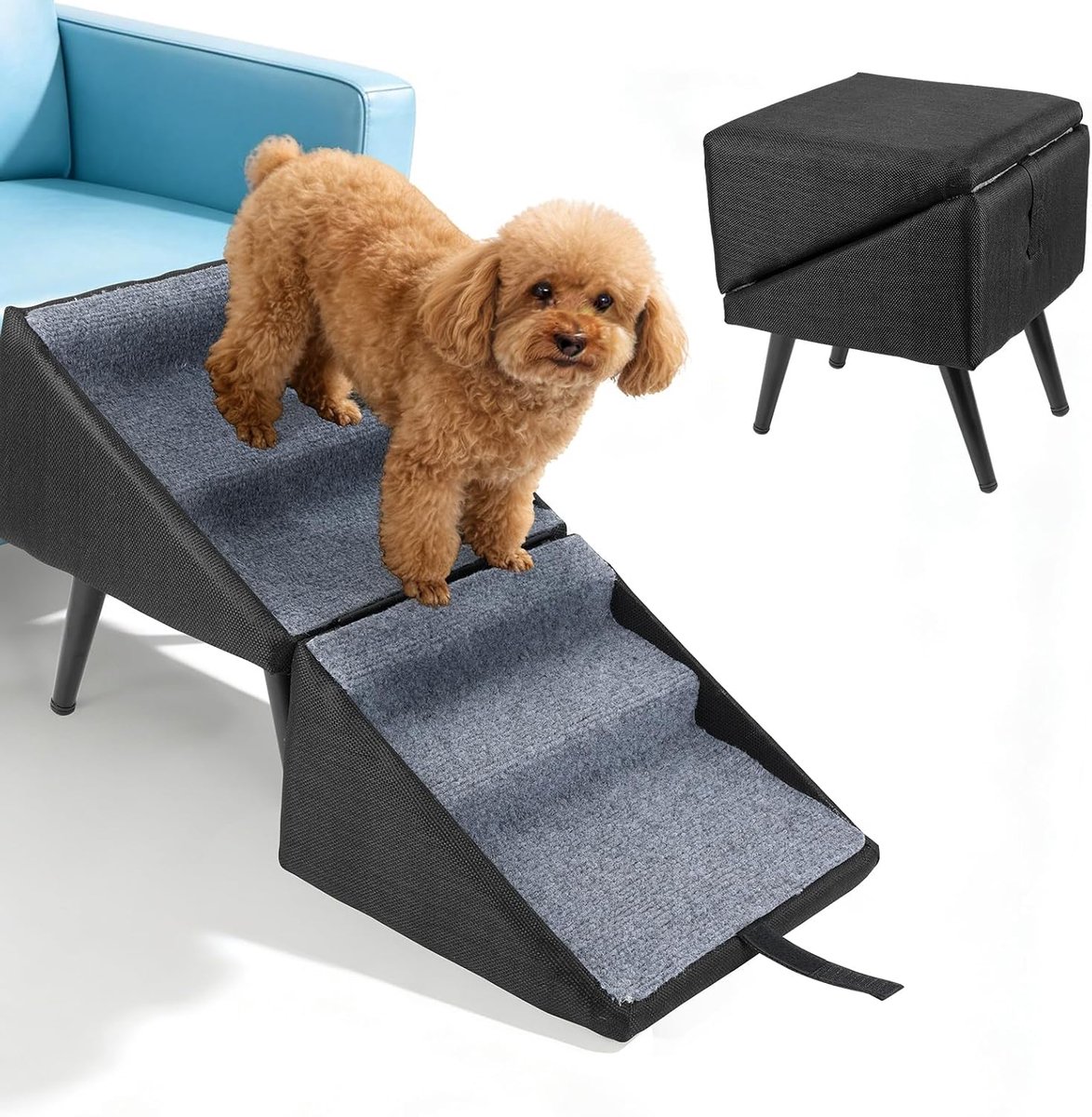 Opvouwbare hondentrap 74,5x27,5x34 cm - katoen-linnen bekleding - stevige metalen poten - SnelShoppen