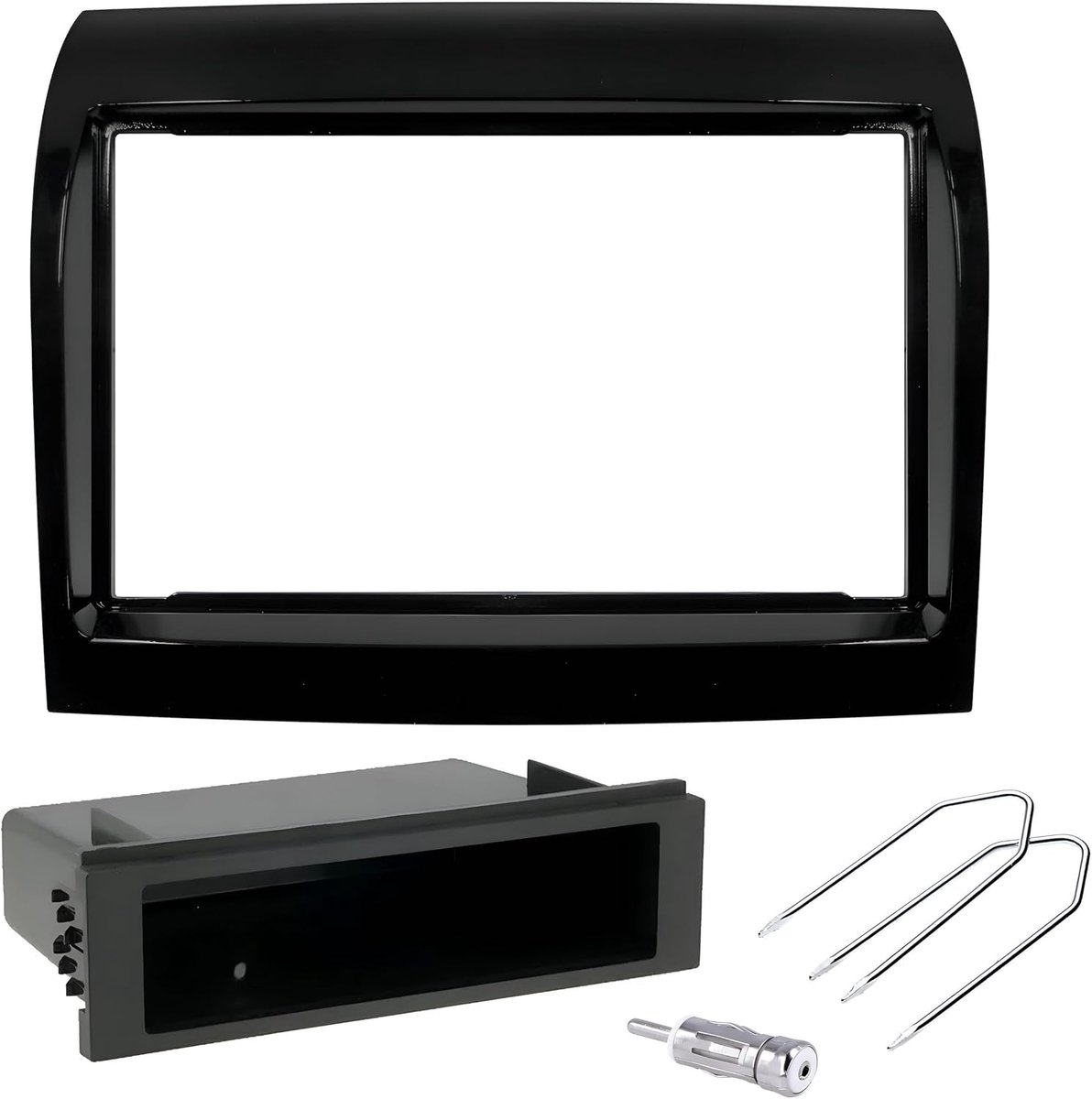 Radio panel kit 1-din/2-din - glanzend zwart - frontpaneel voor Fiat Ducato, Peugeot Boxer, Citroen Jumper - SnelShoppen