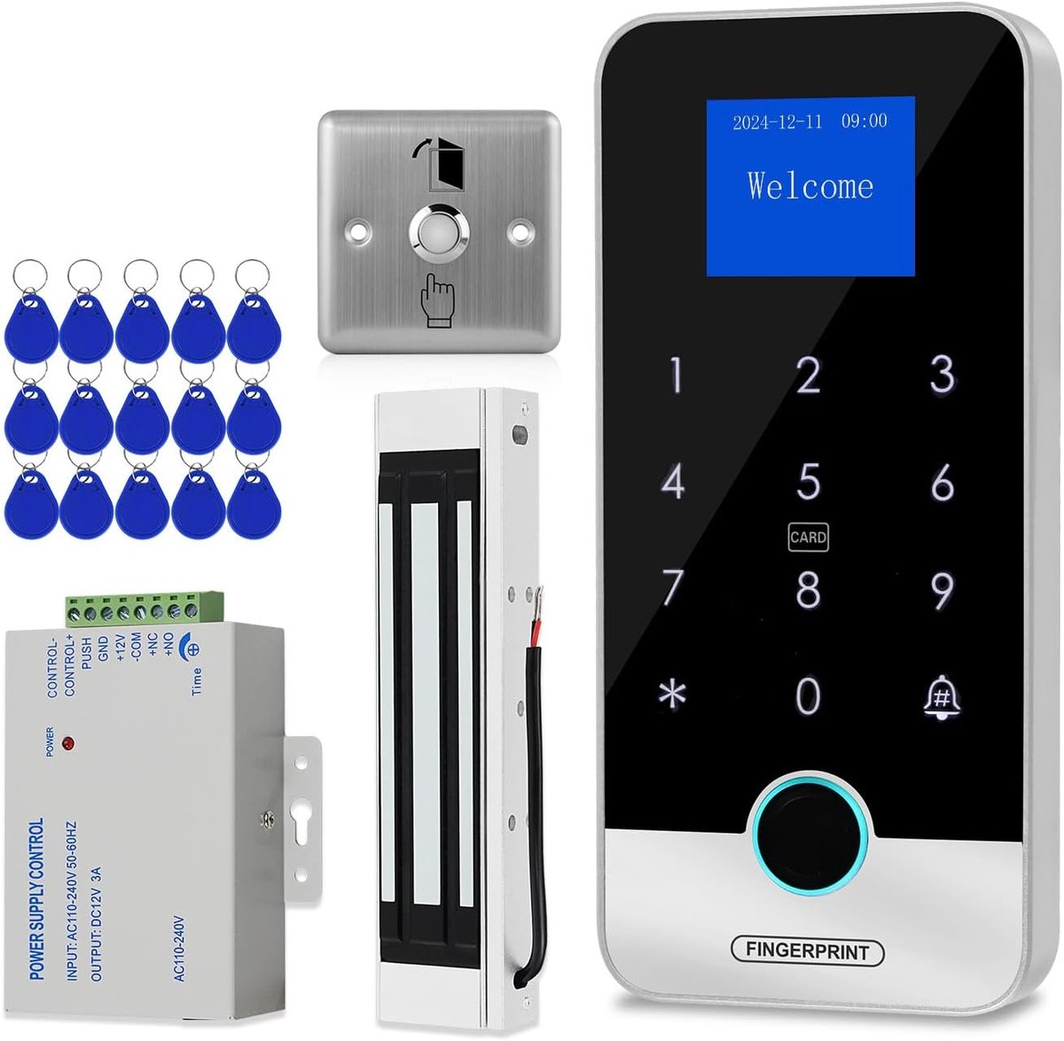 SnelShoppen - Bluetooth Toegangscontrolesysteem met Tuya App, RFID Controller, Slimme Vingerafdruktoetsenbord, 180 kg Magneetslot, IC Sleutelhanger, D
