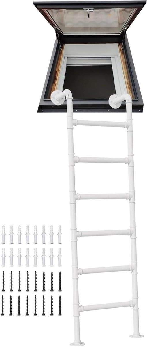 Smeedijzeren Ladder - Noodladder Kelder - Veilig Toegankelijk Maken - Verstelbare Lengte - 210 cm - Zwart