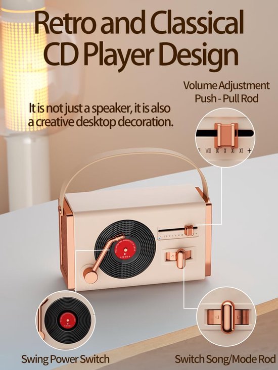 Retro Bluetooth-speaker - Vintage decoratie, draadloze mini-speaker in schattige retrostijl - Ondersteunt USB, TF-kaart, AUX en FM-radio - Geschikt voor slaapkamer, feestjes buiten en als verjaardagscadeau (Groen) — afbeelding 4