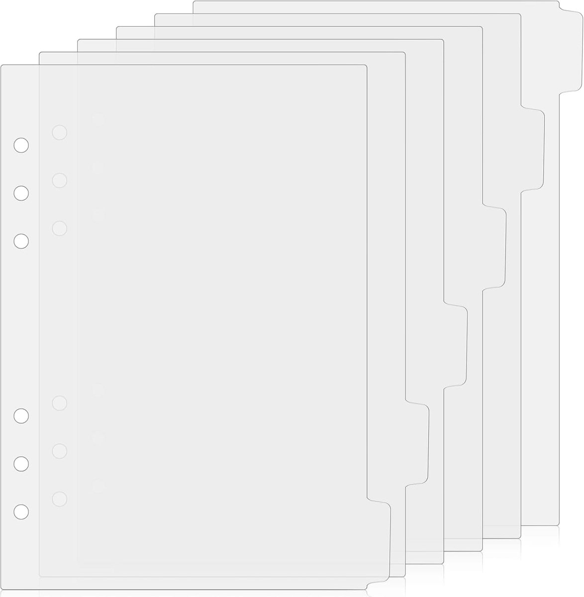 SnelShoppen - 12 A5 Scheidingsbladen, Plastic Folders met 6 Gaten, Index Divider voor Ringband, Notitieboek, Planner, Transparante Tabs voor Organisat