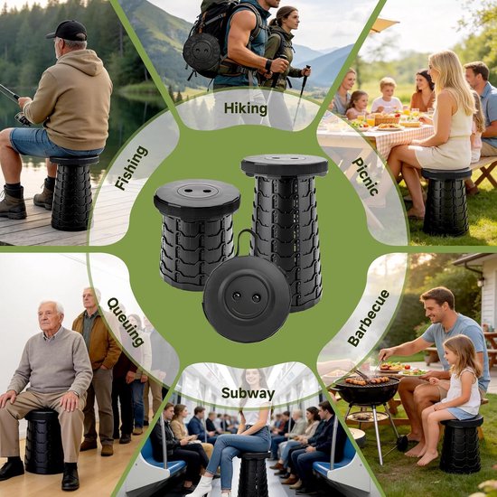 Opvouwbare Kruk -Klapstoel - Festival Kruk - Kamperen - Telescoop Kruk - Krukje - Verstelbare Stoel - Draagbare Kruk - Voetensteun - Tot 45cm - Zwart — afbeelding 5