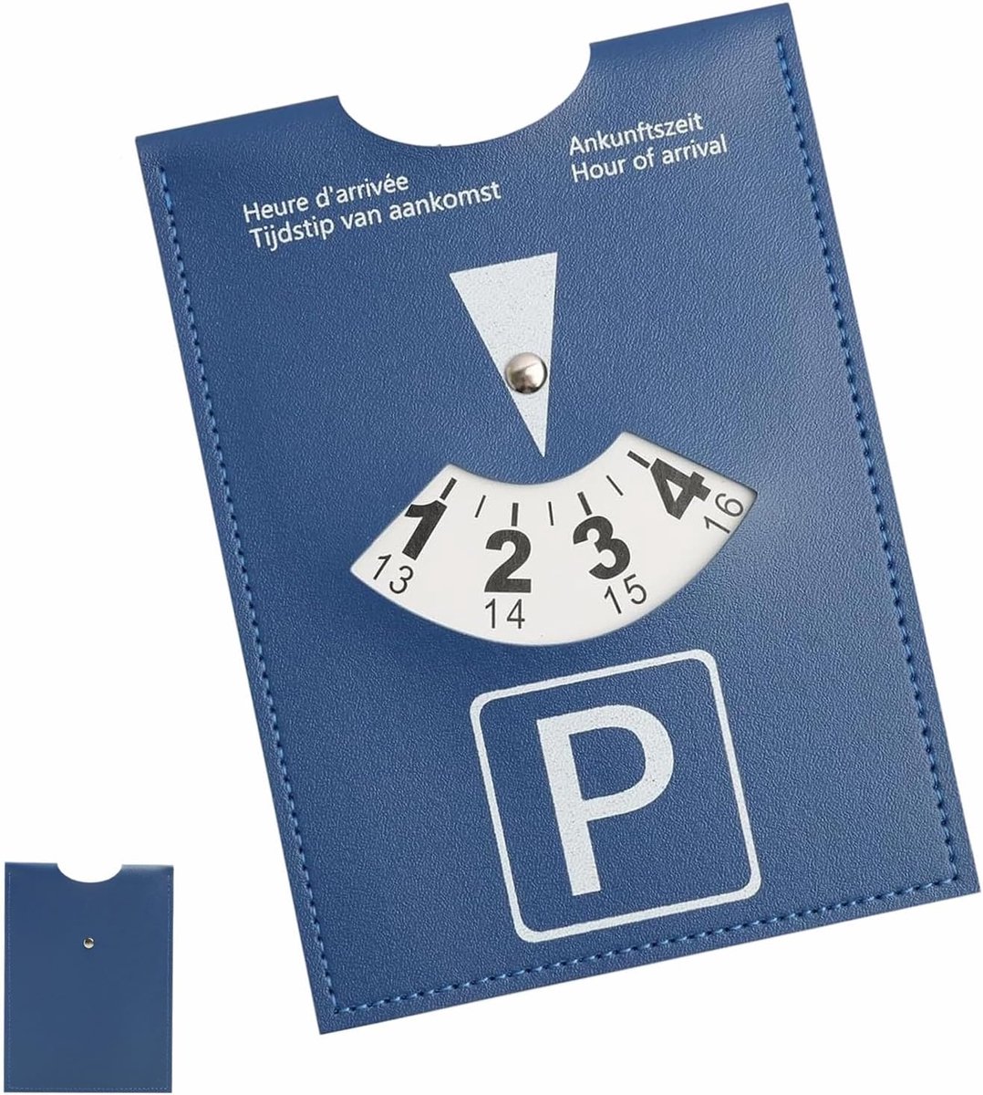 SnelShoppen - Luxe Parking Disc Maxi van Zacht Faux Leer - Blauwe Parkeerkaart met Aankomsttijd voor Auto, Vrachtwagen, Camper en Motorfiets - 11 x 15