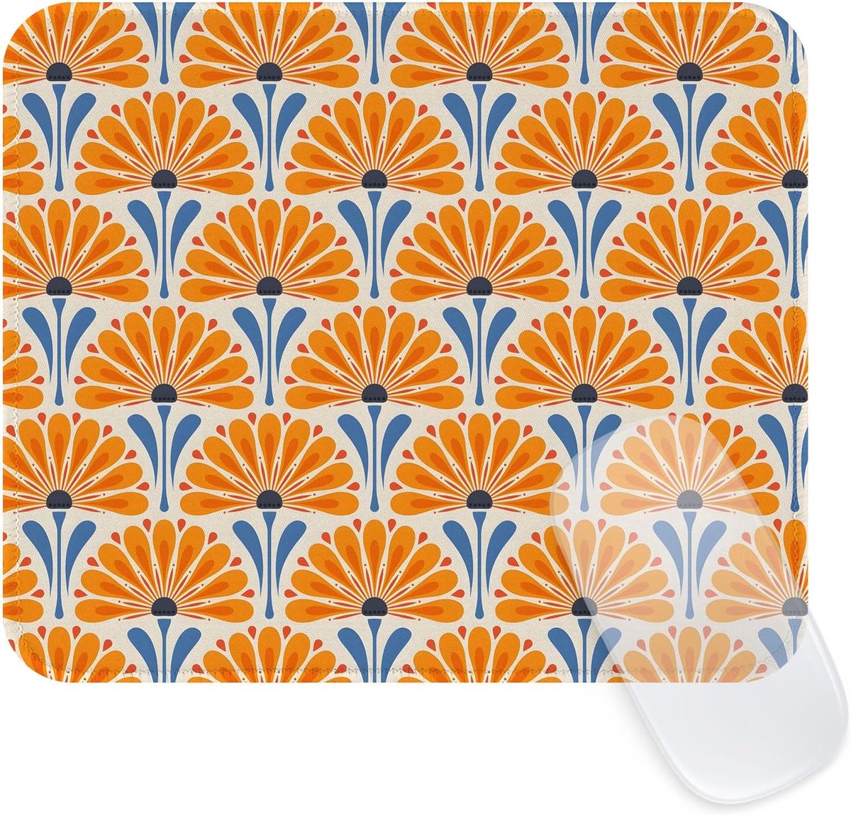 SnelShoppen - Retro Vierkante Muismat Bloemen Met Gestikt Randje Kleine Muismat Boho Waterdicht Muismat Met Antislip Rubber Voor Kantoor Thuis Oranje
