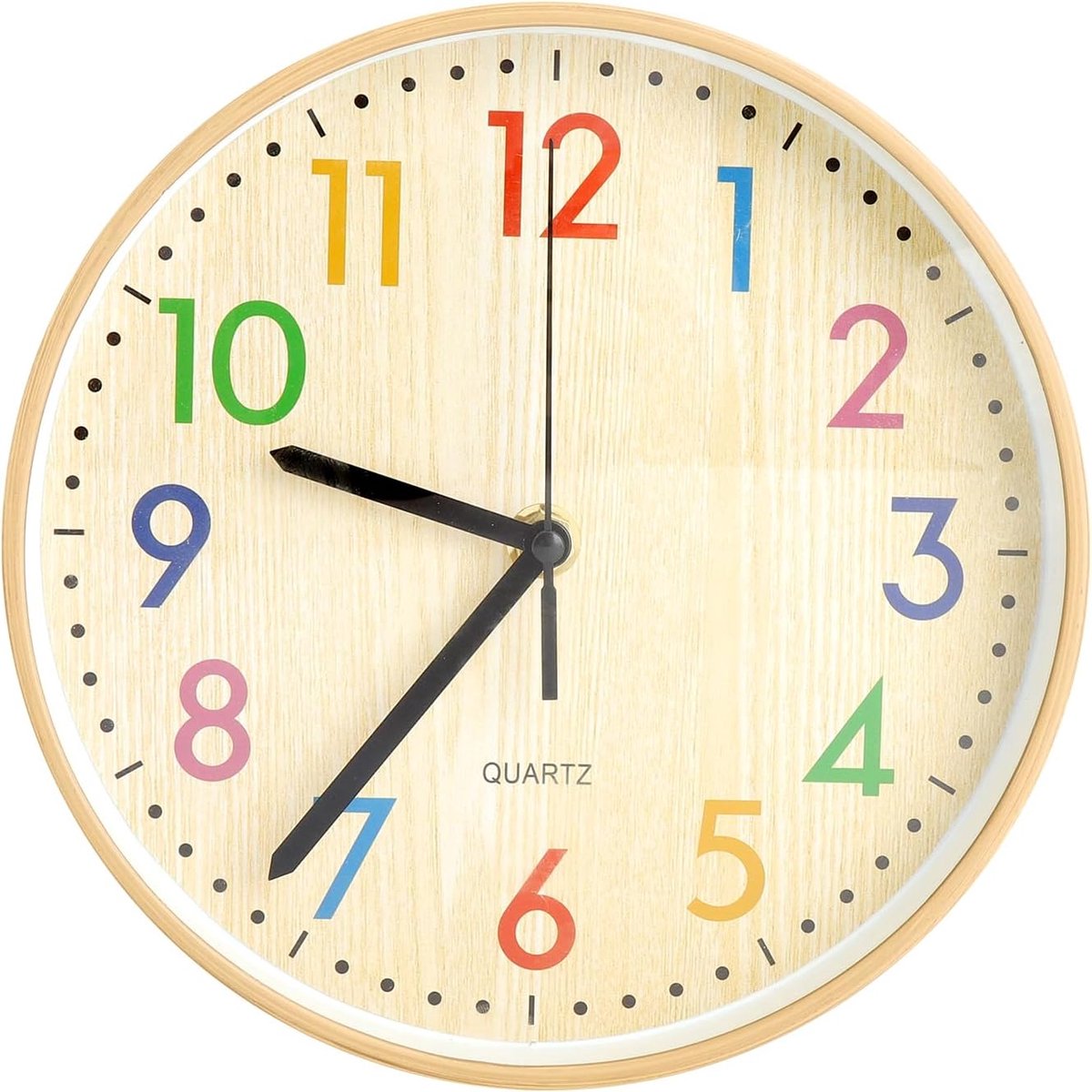 SnelShoppen - Kinder Wandklok 20cm Stille Klok voor Kinderen en Volwassenen met Kleurrijke Letters, 8 Inch Houten Quartz Klok voor School, Kantoor, Wo