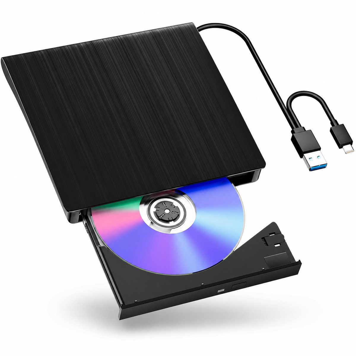 Externe DVD & CD Speler - USB 3.0 en USB-C - Externe DVD Speler voor Laptop - Plug & Play - MacOS Windows & Linux - Zwart