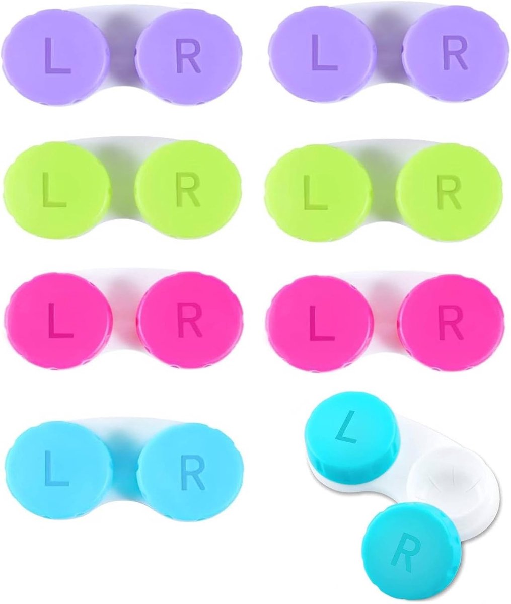 SnelShoppen - Contactlenshouder Set van 6 Stuks, Draagbare Lekvrije Contactlenzenhouder, Kleurrijke Contactlensaccessoires voor Dagelijks Gebruik, Rei