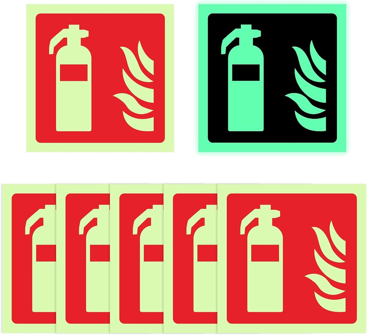 Fire Extinguishers, Pack of 6, 15 x 15 cm, PVC Luminous, Self-Adhesive, Fire Protection Signs, Fire Extinguisher - ShopVlot