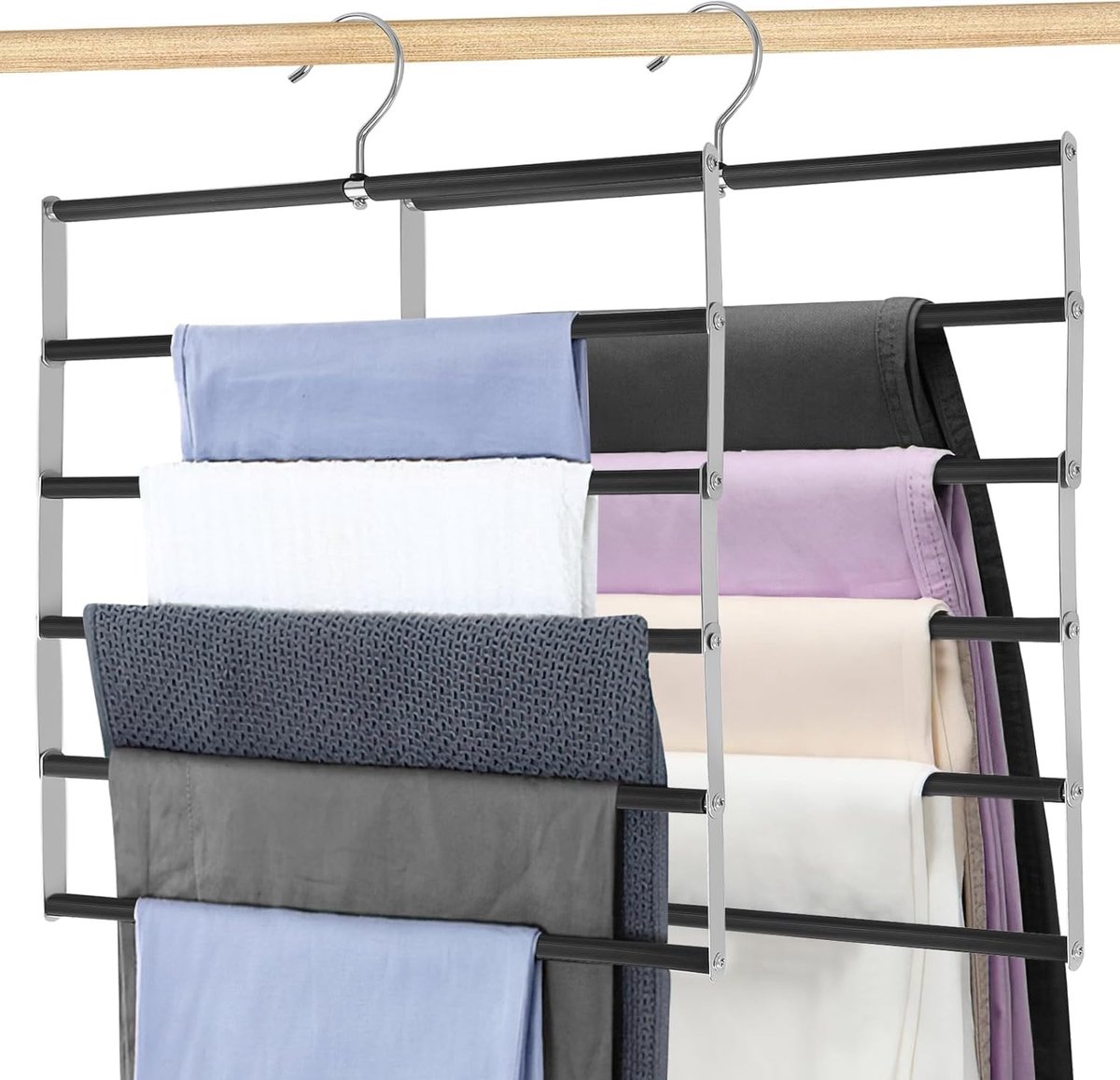 SnelShoppen - Trouser Hanger Set van 2 - Ruimtebesparende Kledinghangers voor Broeken, Jeans en Sjaals - Rvs, Vouwbaar, Antislip, Meerdere Broeken Hou