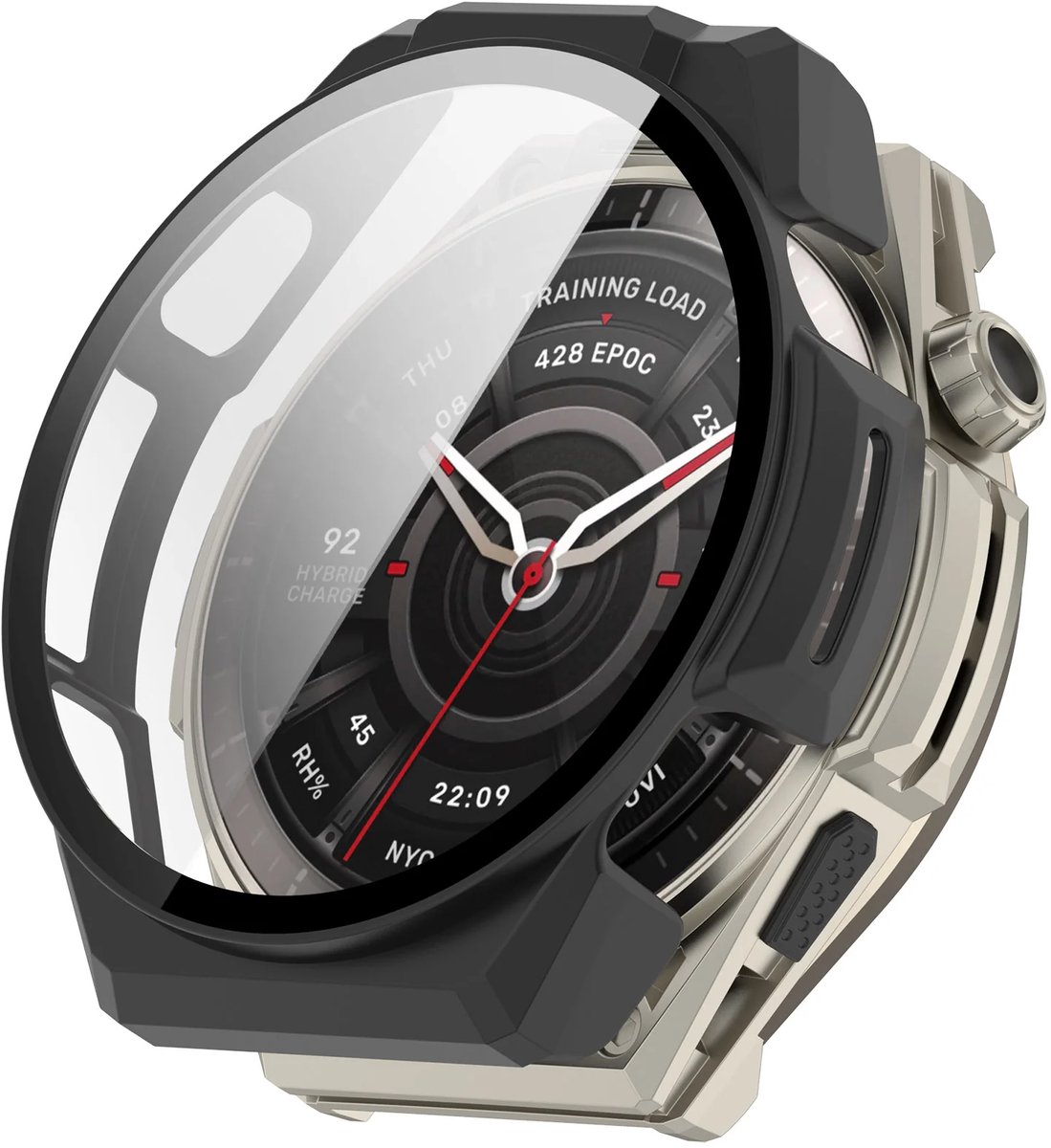Strap-it hard case hoesje met glasplaat geschikt voor Amazfit Balance Ultra (zwart) – stevige beschermcase met geïntegreerde screen protector – optimale kras- en stootbescherming voor je smartwatch
